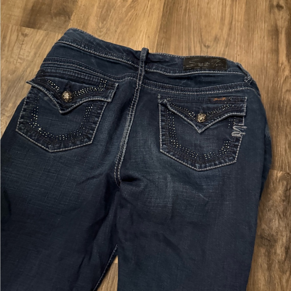 Seven7 Dark Blue Women's Jeans with Studded Pockets